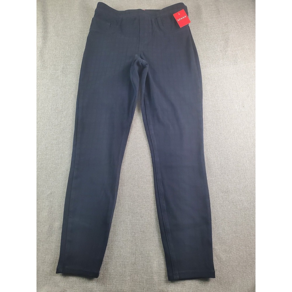 SPANX JEAN-ISH Jeans Pants Leggings Womens M Blue Plaid 20018R Stretch Pull On